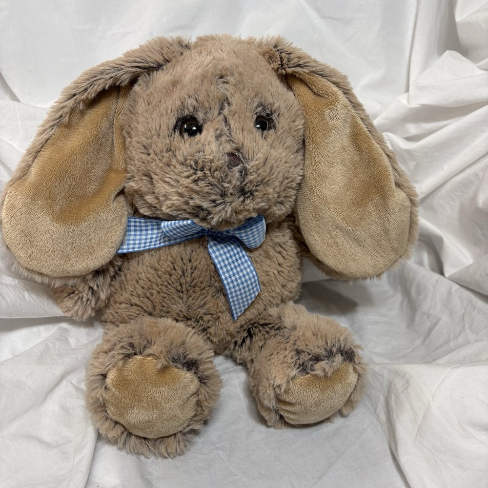 Tom's Toy Int'l Brown Frosted Bunny‎ Rabbit 14" Plush Easter Blue White Gingham